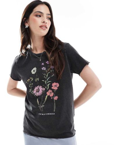T-shirt à imprimé fleur - délavé - Only - Modalova