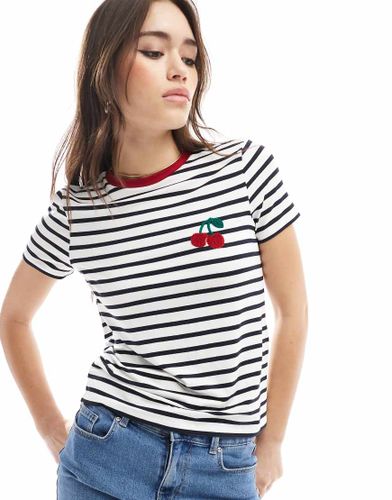 T-shirt à rayures et cerises texturées - Noir et - Only - Modalova