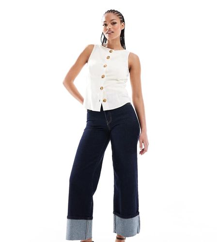 Pantalon large court à revers - Indigo - Only Tall - Modalova