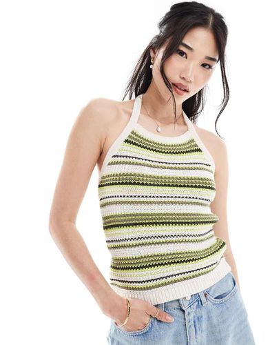 Top allacciato al collo in maglia beige e verde a righe - ONLY - Modalova