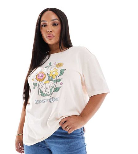 T-shirt oversize chiaro con stampa "Grow & Glow" - Only Curve - Modalova