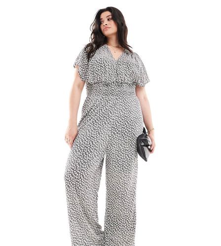 Tuta jumpsuit nera con stampa di margherite - Only Curve - Modalova