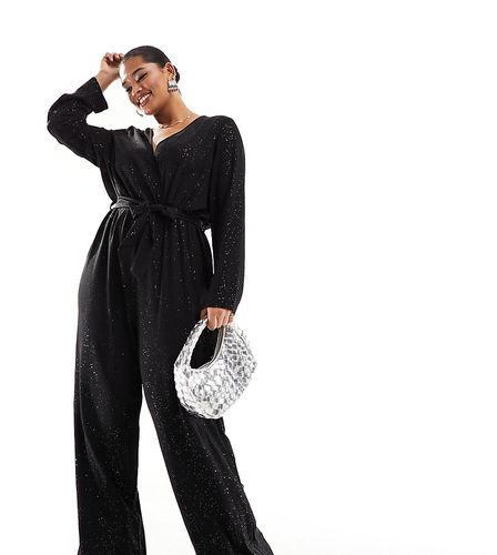 Tuta jumpsuit allacciata in vita nera glitterata - Only Curve - Modalova