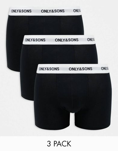 Confezione da 3 boxer aderenti neri con fascia bianca in vita con logo - ONLY & SONS - Modalova