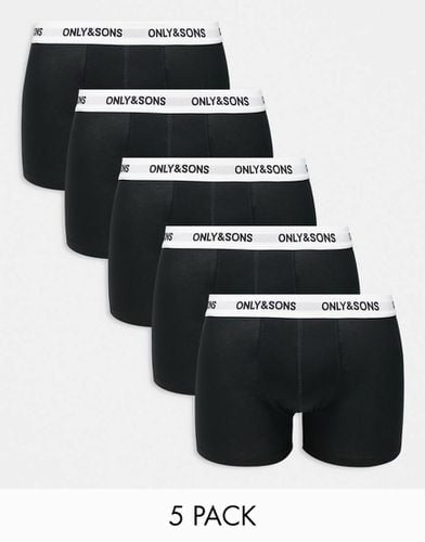 Confezione da 5 boxer aderenti neri con fascia bianca in vita con logo - ONLY & SONS - Modalova