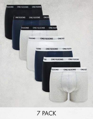 Confezione da 7 boxer aderenti neri, grigi, blu navy e bianchi - ONLY & SONS - Modalova