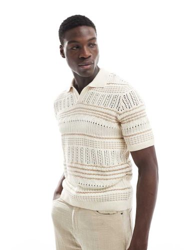 Polo décontracté en maille ajourée à rayures - Beige - Only & Sons - Modalova