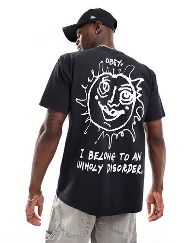 T-shirt nera tinta in capo con stampa di sole - Obey - Modalova