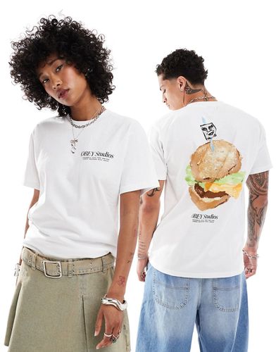 T-shirt bianca unisex con stampa di hamburger - Obey - Modalova