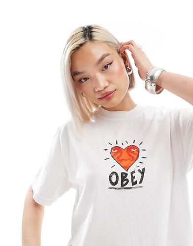 T-shirt bianca a maniche corte con stampa di cuore - Obey - Modalova