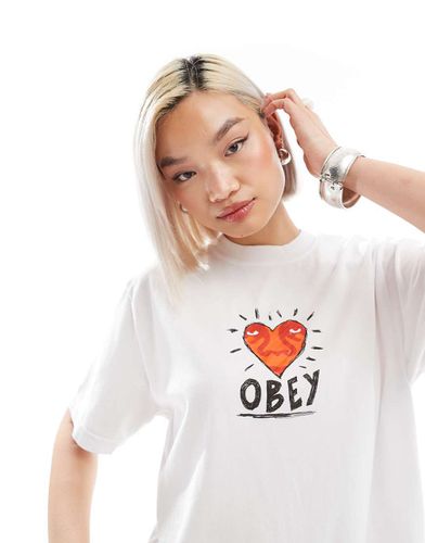 T-shirt bianca a maniche corte con stampa di cuore - Obey - Modalova