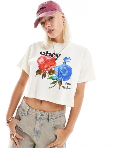 T-shirt squadrata sporco con stampa di rosa - Obey - Modalova