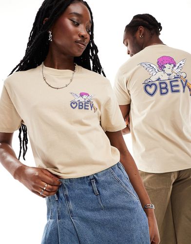 T-shirt unisex beige a maniche corte con stampa di cherubino - Obey - Modalova