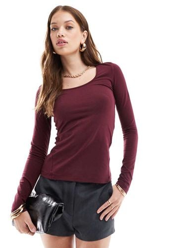 Top slim a maniche lunghe bordeaux con scollo rotondo - Other Stories - Modalova