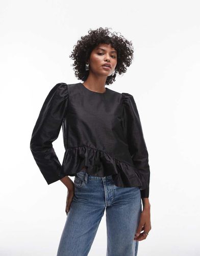 Blusa nera in raso con fondo asimmetrico con volant - Other Stories - Modalova