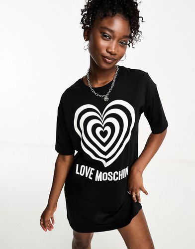 Vestito T-shirt con stampa del logo e di cuore effetto illusione ottica - Love Moschino - Modalova