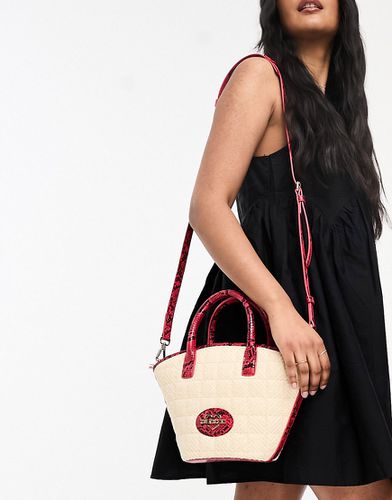 Maxi borsa in rafia naturale con dettagli pitonati rossi - Love Moschino - Modalova