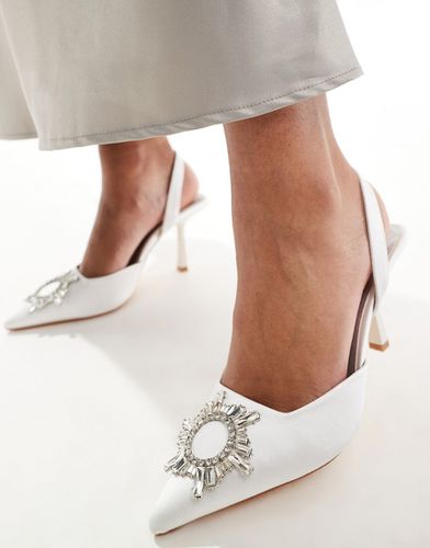 Scarpe con tacco da sposa in raso color avorio con decorazione - London Rebel - Modalova