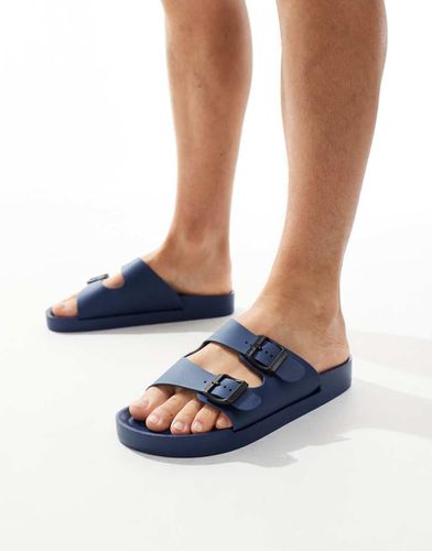 Sliders in gomma navy con fibbie - London Rebel X - Modalova