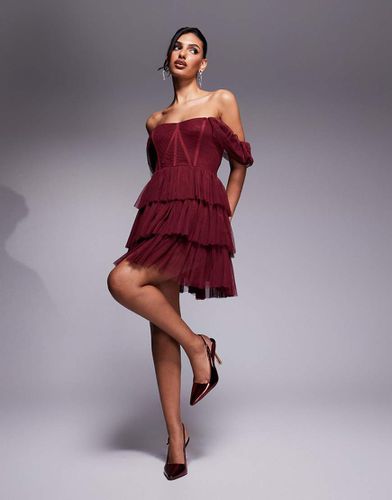 Vestito corto in tulle bordeaux stile corsetto con spalle scoperte - Lace & Beads - Modalova