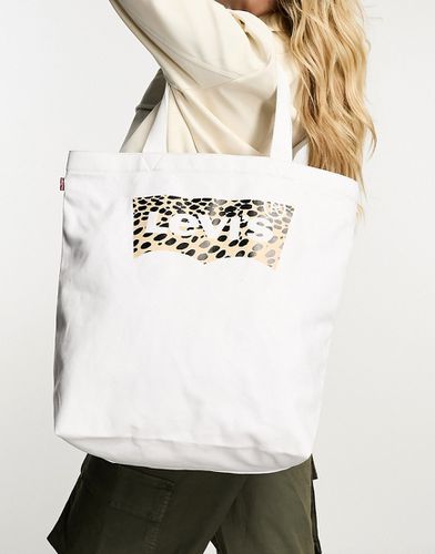 Borsa shopping color crema con stampa leopardata del logo batwing - Levi's - Modalova