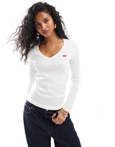 T-shirt a maniche lunghe bianca con scollo a V e logo batwing piccolo - Levi's - Modalova