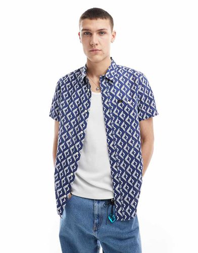 Camicia a maniche corte in misto lino blu scuro con stampa geometrica - Lee - Modalova