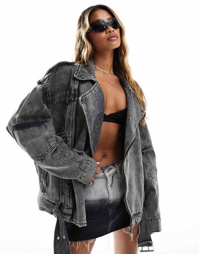 Giacca di jeans biker oversize lavaggio acido - Liquor N Poker - Modalova