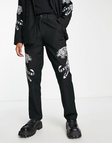 Pantaloni da abito comodi neri con stampa di tigre - Liquor N Poker - Modalova