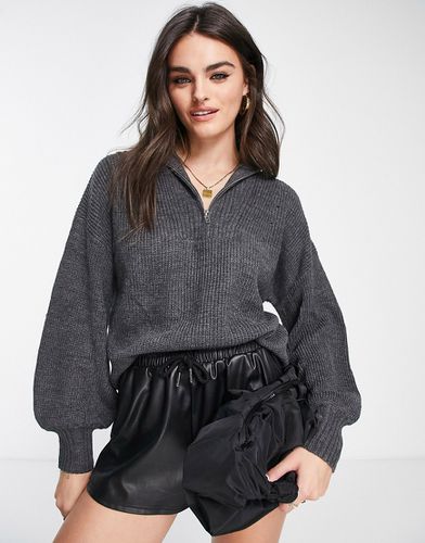 Maglione antracite mélange con zip corta e collo a imbuto - M Lounge - Modalova