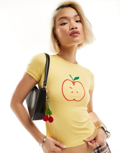 T-shirt ristretta gialla con mela disegnata - Motel - Modalova