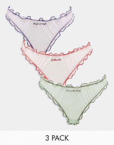 Confezione da 3 perizomi in rete color lilla, verde e rosa - Monki - Modalova