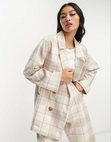 Blazer oversize beige a quadri in coordinato - Monki - Modalova