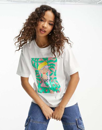 T-shirt bianca con stampa di ragazza con coniglio - Monki - Modalova