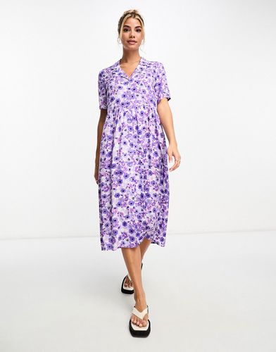 Vestito camicia midi lilla a fiori - Monki - Modalova