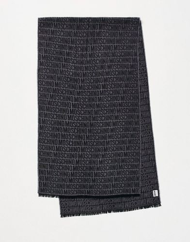 Sciarpa nera in lana con logo grande - Moschino - Modalova