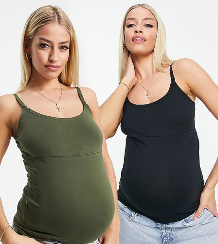 Mamalicious Maternity - Confezione da 2 canotte per l'allattamento nera e kaki - Mama.licious - Modalova