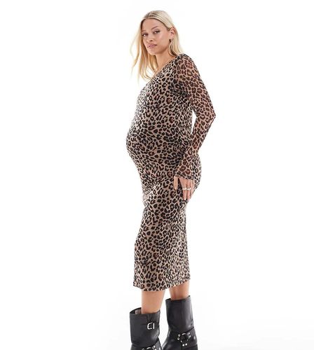 Mamalicious Maternity - Vestito midi a maniche lunghe in rete con stampa leopardata - Mama.licious - Modalova