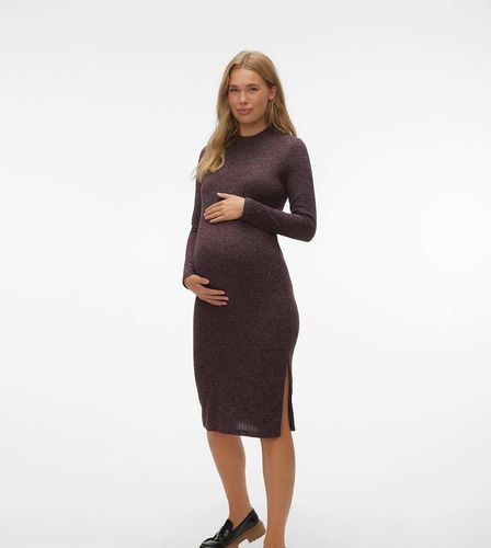 Mamalicious Maternity - Vestito midi in maglia bordeaux a coste - Mama.licious - Modalova