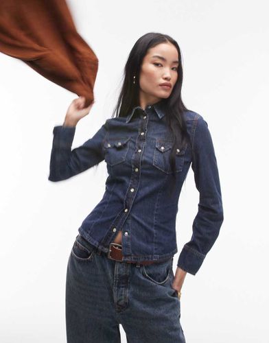 Camicia stile western in denim scuro con tasche e bottoni - Mango - Modalova