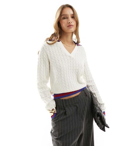 Maglione sporco con scollo a V stile college - Mango - Modalova