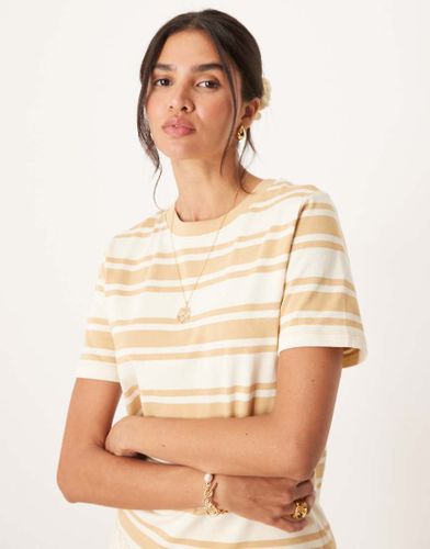 T-shirt côtelé à rayures - Blanc et crème - Mango - Modalova