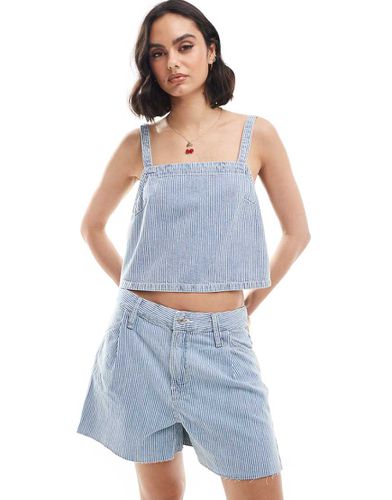 Top a canottiera in denim azzurro gessato in coordinato - Mango - Modalova