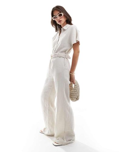 Tuta jumpsuit beige chiaro a maniche corte con cintura - Mango - Modalova