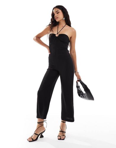 Tuta jumpsuit nera allacciata al collo con anello - Mango - Modalova