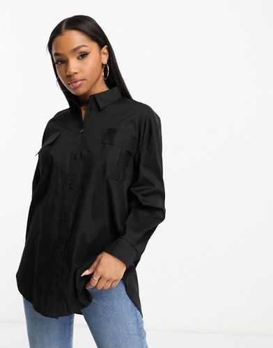 Camicia oversize multitasche nera in popeline - Miss Selfridge - Modalova