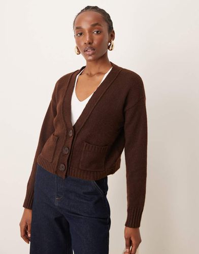 Cardigan squadrato color cioccolato con cuciture a vista - Miss Selfridge - Modalova