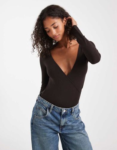 Body cache-caur à manches longues- Chocolat - Miss Selfridge - Modalova