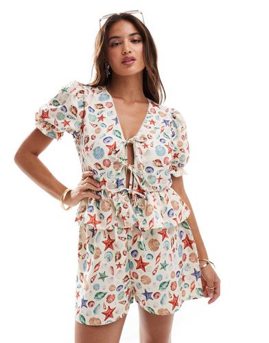 Blusa stampata allacciata sul davanti con maniche a sbuffo - Miss Selfridge - Modalova