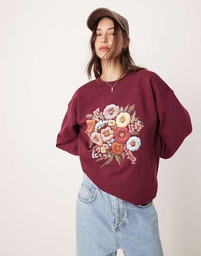 Felpa oversize bordeaux con stampa a fiori - Miss Selfridge - Modalova